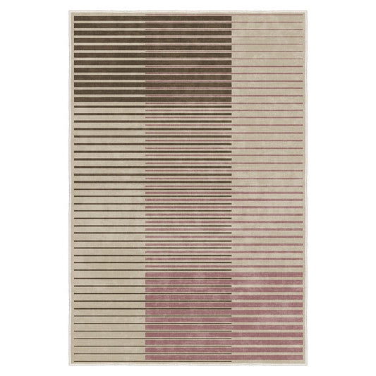 Ottofis FR60 Modern Cizgili Bej Gri Kaymaz Taban Yikanabilir Salon Halisi