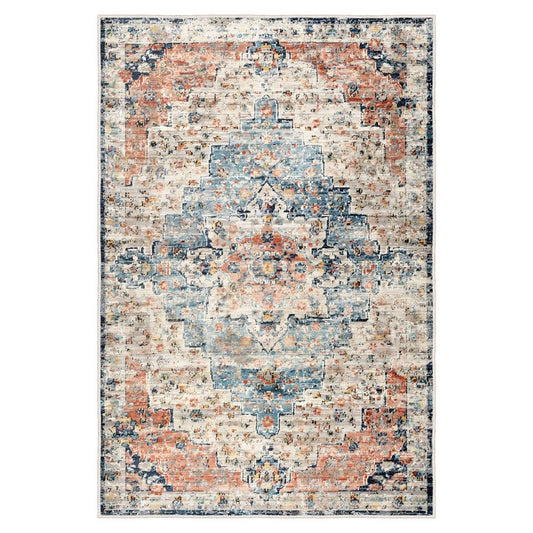 Ottofis FR73 Çok Renkli Vintage Desenli Yıkanabilir Kaymaz Taban Salon Halısı