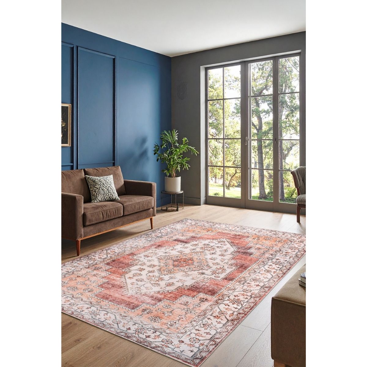 Ottofis FR83 Vintage Desenli Cok Renkli Kaymaz Tabanlı Yikanabilir Hali