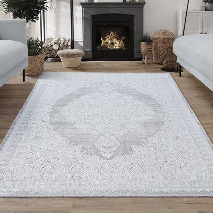 Concept Koleksiyonu Bej-Gri Saçaklı Makine Halısı - Ottofis Halı