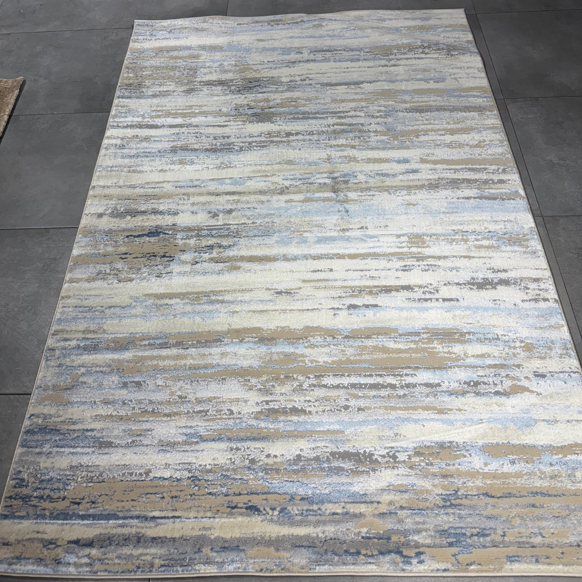 Impressive Koleksiyonu 4 Metrekare Bej Krem Mavi Modern Salon Mutfak Yatak Odası Halısı - Ottofis Halı