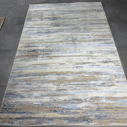 Impressive Koleksiyonu 4 Metrekare Bej Krem Mavi Modern Salon Mutfak Yatak Odası Halısı - Ottofis Halı