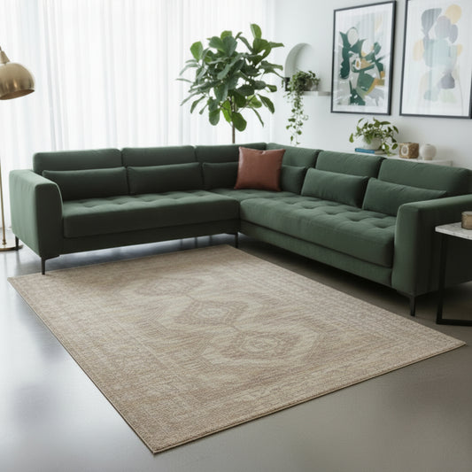 Impressive Serisi Klasik Tasarım Bej Krem Kahve Detaylı Saçaksız 4 Metrekare Salon Yatak Odası Halısı - Ottofis Halı