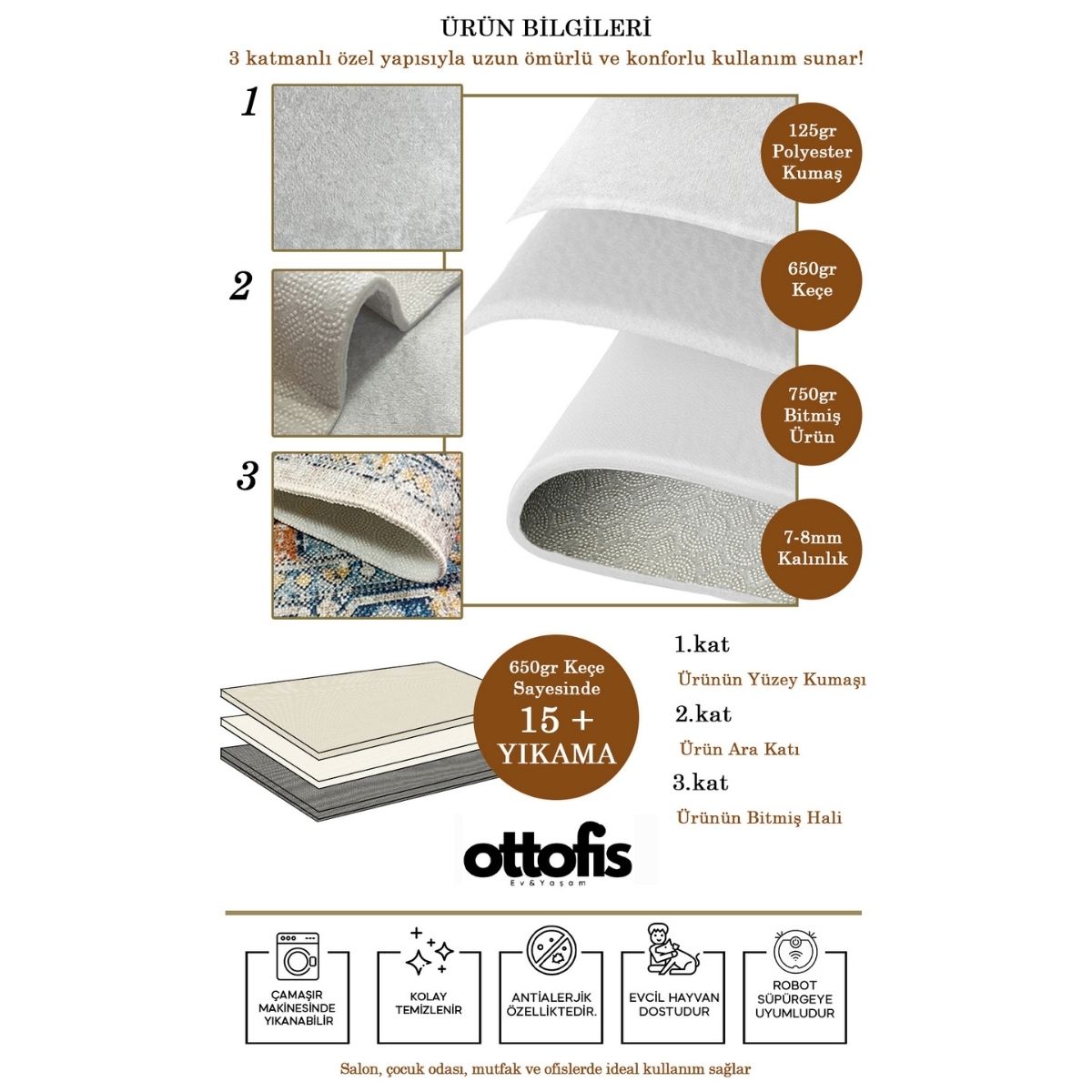 Ottofis FR103 Eskitme Desenli Mavi Gri Modern Dekoratif Halı