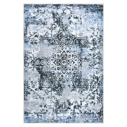 Ottofis FR103 Eskitme Desenli Mavi Gri Modern Dekoratif Halı