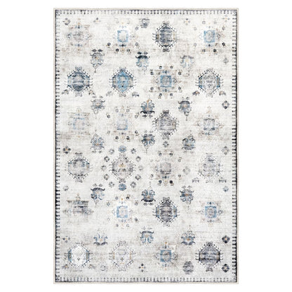 Ottofis FR110 Klasik Motifli Mavi Gri Eskitme Dekoratif Halı