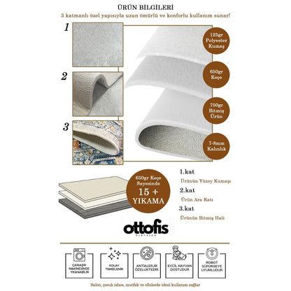 Ottofis FR91 Modern Geometrik Desenli Yıkanabilir Salon Halısı – Hardal Gri Tonları