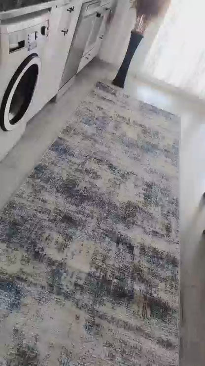 Laura Koleksiyonu Koridor Mutfak Yatak Odası Halısı Makine Dokuma Saçaksız Mavi Gri Yolluk