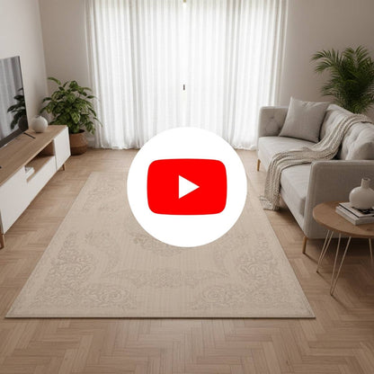 Impressive Serisi Etnik Tasarım Krem Gri Saçaksız 4 Metrekare Salon Yatak Odası Halısı