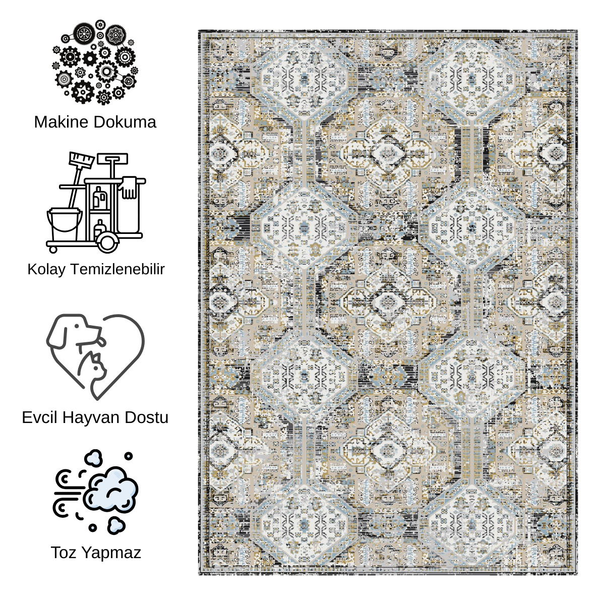 Impressive Koleksiyonu 4 Metrekare Klasik Desenli Salon Mutfak Yatak Odası Halısı - Ottofis Halı