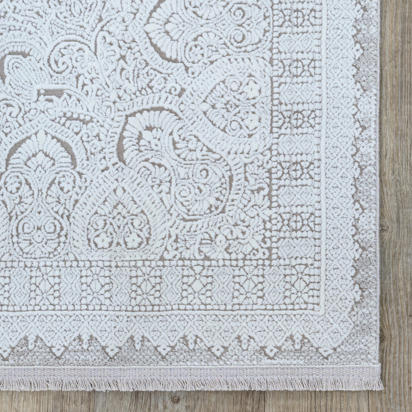 Concept Koleksiyonu Bej-Gri Saçaklı Makine Halısı - Ottofis Halı