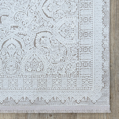 Concept Koleksiyonu Bej-Gri Saçaklı Makine Halısı - Ottofis Halı